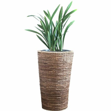 FORO Wicker Banana Rope Tall Floor Planter with Metal Pot Brown - Large FO3175128